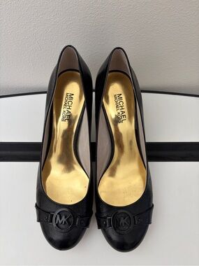 Michael Kors Black Leather Heels with MK Medallion